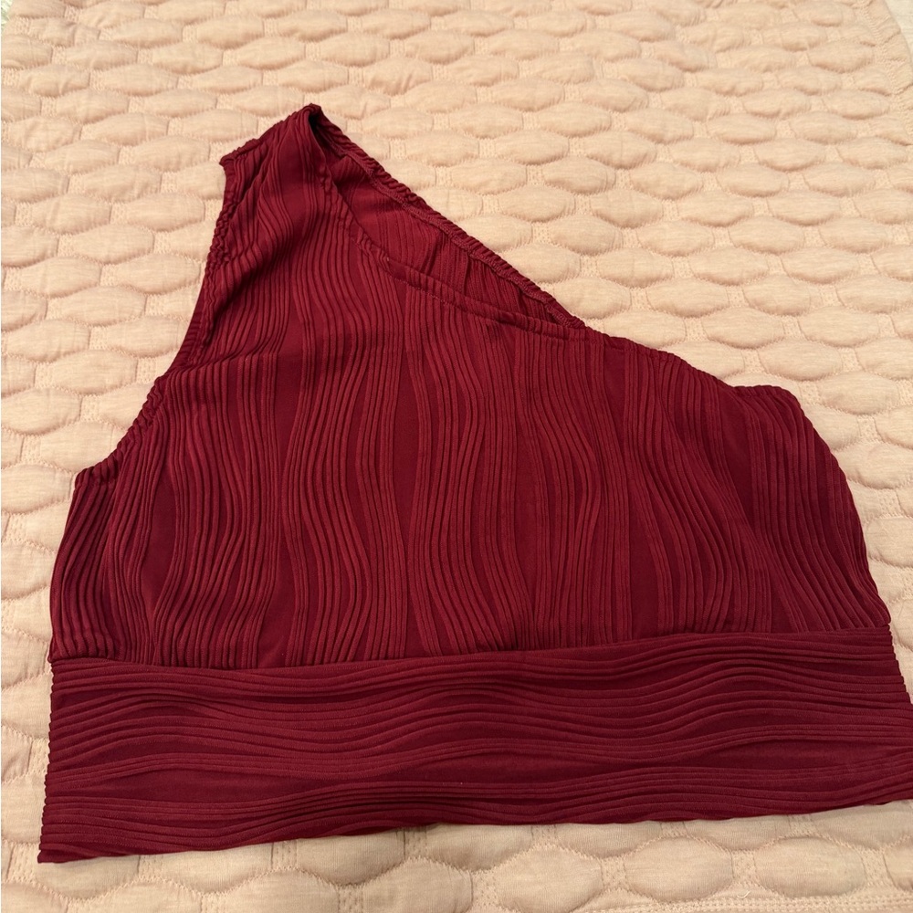 Burgundy One-Shoulder Top with zipper